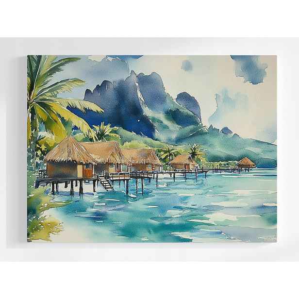 Plakát Krajina Ostrov Tropika Pláž Chatky Oceán Hory 100x75