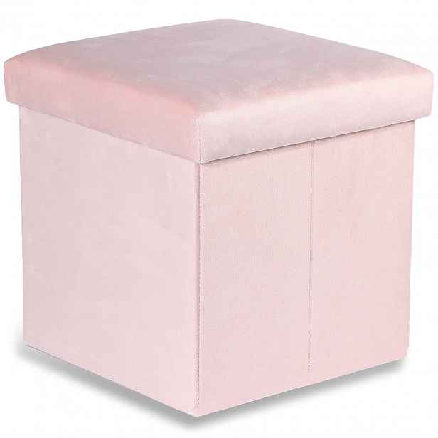 Růžový skládací taburet CUBEXO VELVET M