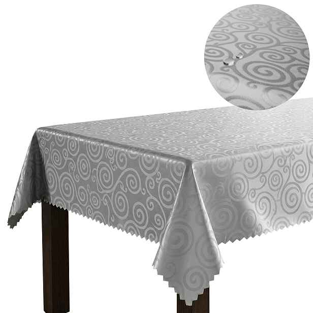 Ubrus odolný proti skvrnám Šedý 160 x 340 cm Polský Elegantní vzor Hlemýžď Obývací pokoj
