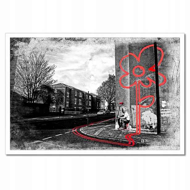 Plakáty v rámu 60x40 Banksy Červená květina