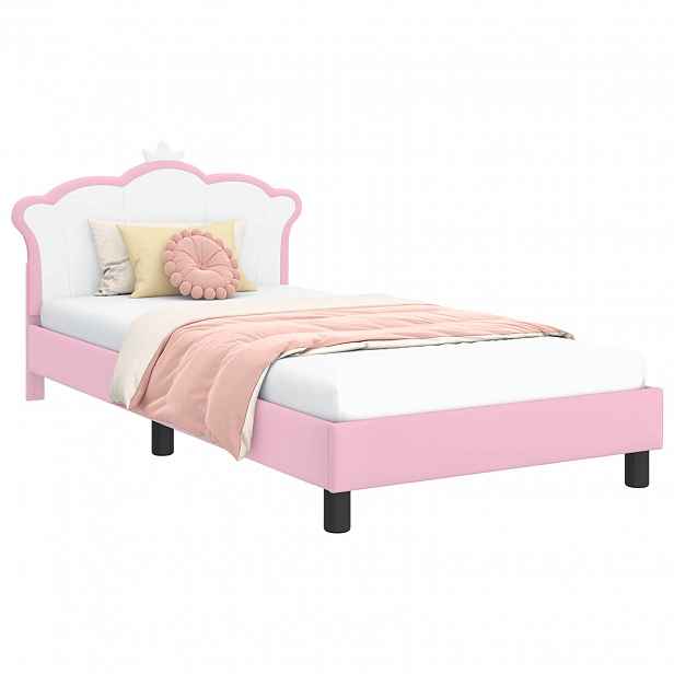 vidaXL Rám postele pro děti s čelem Růžová 90 x 190 cm PU
