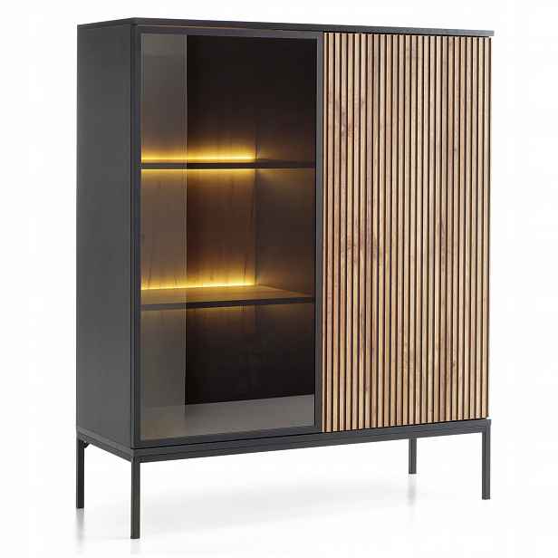Komodee Vitrína Laval WT104 Černý dub wotan, Led, skleněné dveře