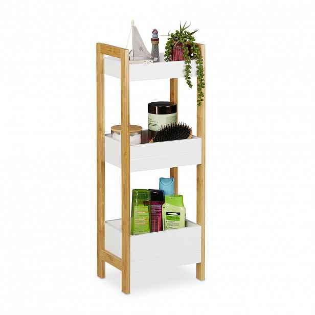 Relaxdays REGÁL Přírodní Bílá 3 košíky bambus MDF 74,5 cm