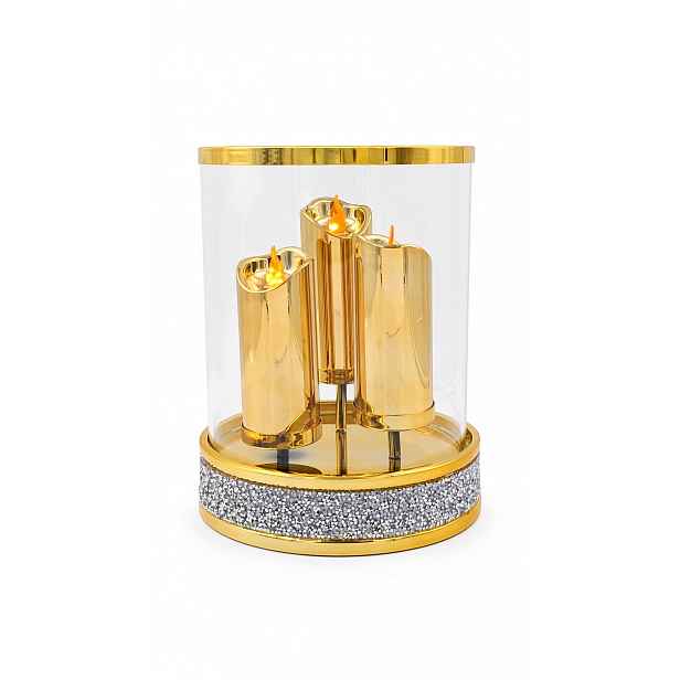 Svícen Kandelabr Ignis Cylinder Led 3 svíčky Zlaté krystaly 24.5 cm
