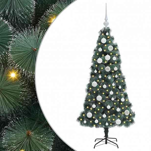 vidaXL Umělý osvětlený vánoční stromeček s sadou koulí Zelená 120 cm