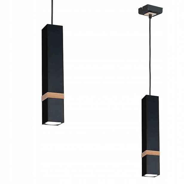 Milagro Závěsná lampa Vidar Black 1xGU10 Metal Dřevo Černá Loft MLP5403
