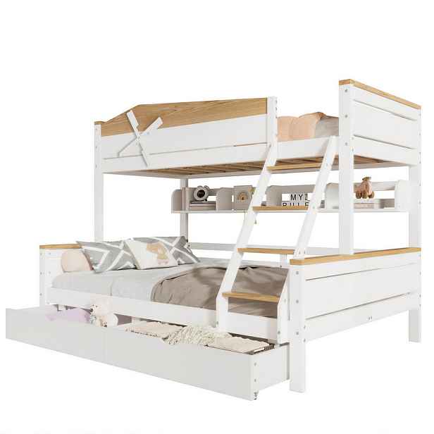 Modenvie PALANDA z borovice a MDF, 90/200 a 140/200 cm, bílá/přírodní, s úložným prostorem