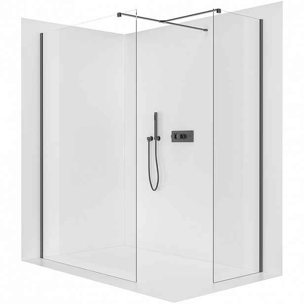 Sprchová zástěna Walk-in Onyx T L/P - 8 mm - hranatá vzpěra - černá matná, transparentní sklo - 120x70x200 cm