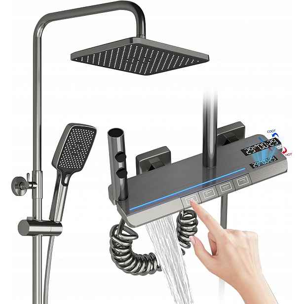 Sprchový sloup s digitálním Led displejem a dešťovou sprchou 30 x 20 cm