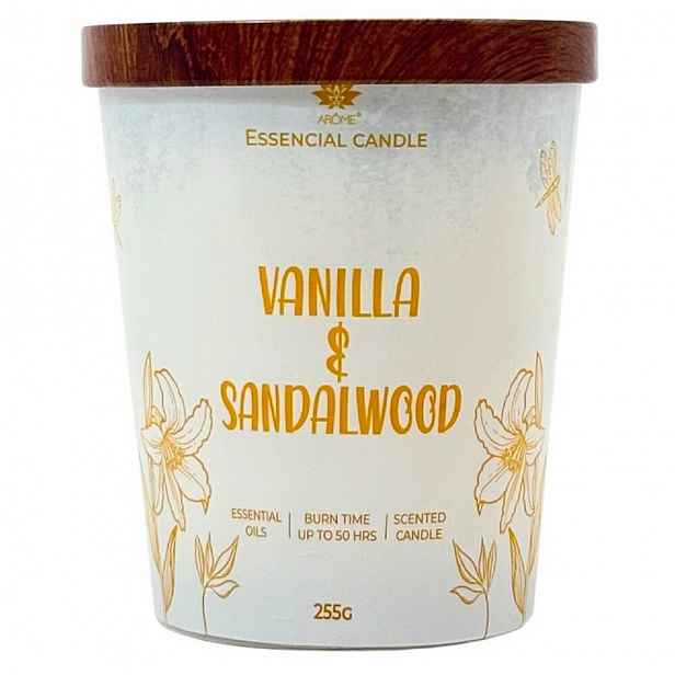 Arome Svíčka ve skle s kovovým víčkem 255g Vanilla & Sandalwood