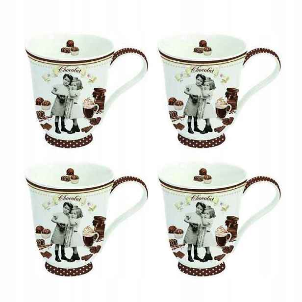 Porcelánové Hrnky Chocolat Vintage Čokoláda retro styl Kpl Hrnek x 4 ks