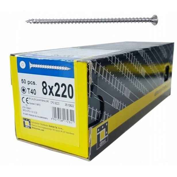 Tesařský Vrut Cps 8x220 Plný Závit Hlava Kužel