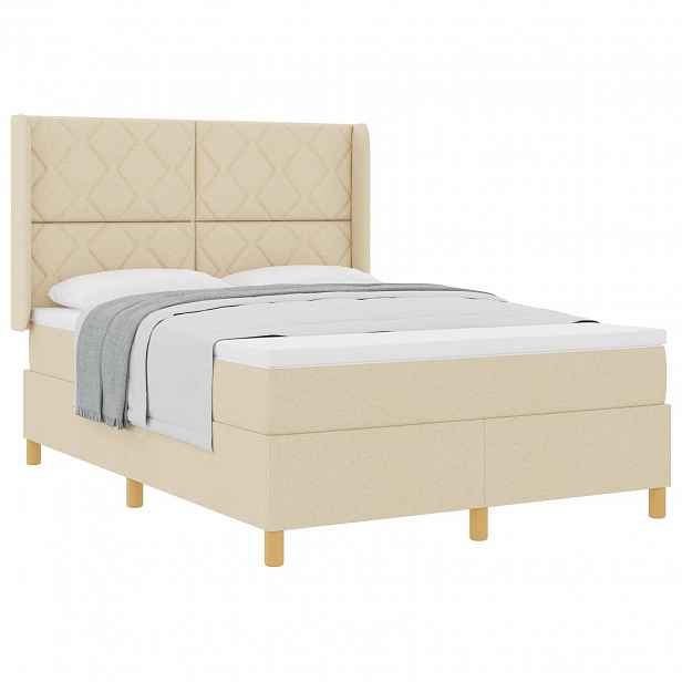 vidaXL Postel s boxspringem s čelo Krémová 140 x 190 cm textil