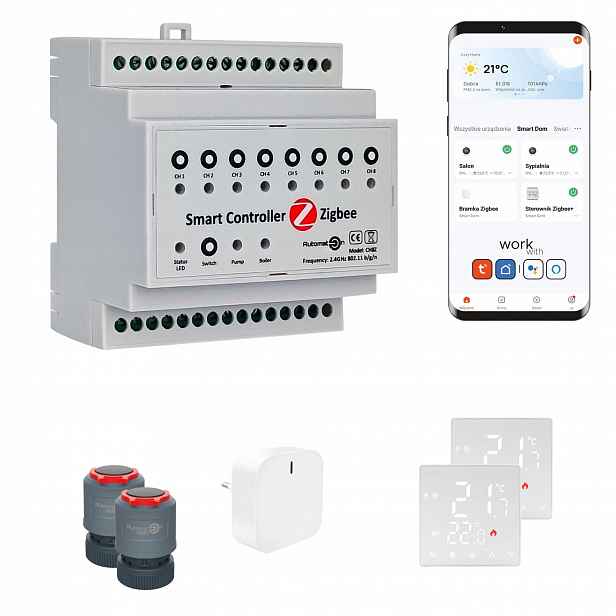 Sada pro podl. vytápění Zigbee Tuya CH8Z 2 místnosti, termostaty Std