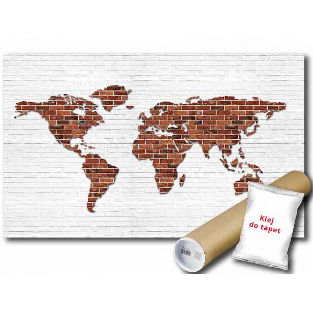 Vinylová Fototapeta Cihlová Zeď Imitace Zeď Mapa Svět Geografie 152x104