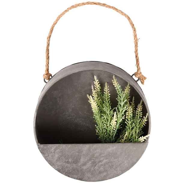 Esschert Design Nástěnný kovový květináč Hykel 20 cm šedý