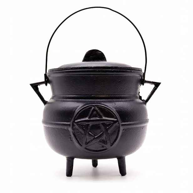 Litinový kotlík s pentagramem 21x15 cm Velký, rituální, na kadidlo, dekorace
