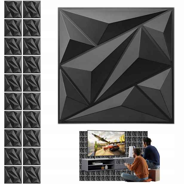 20 x Nástěnný Kaseton Nástěnné Panely Stropní Kasety černý 3D Diamant