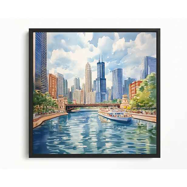 Obraz Rama American Box Město Řeka Chicago Mrakodrapy Willis Tower 50x50