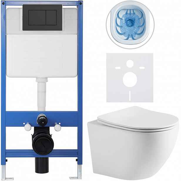 Kompletní WC set Profi/Cesso - bílá matná - WC tlačítko Classic/Černá matná - předstěnová instalace - 49x36 cm - 8050BD21