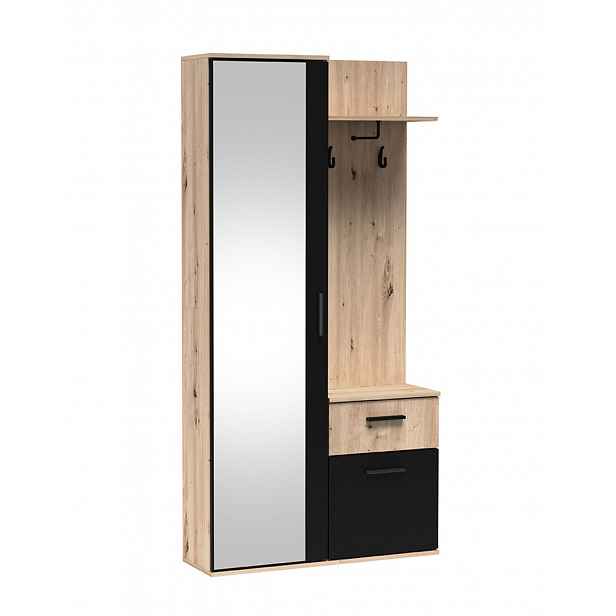 Předsíňová stěna se zrcadlem a botníkem Lux 97 cm - dub artisan/černá