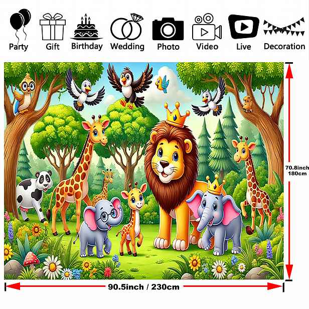 TEMU 1ks Multifunkční Polyesterové Oslnění - Motiv Jungle Animal, Odolný Bez Potřeby Napájení Party Wall Hanging Pro Svatební, Narozeninové, Výroční,