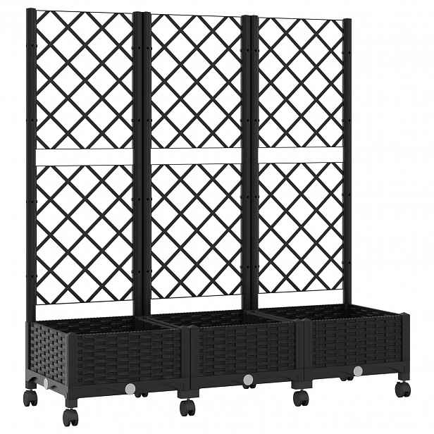 vidaXL Zahradní truhlík s treláží a koly Černá 120 x 40 x 131,5 cm PP