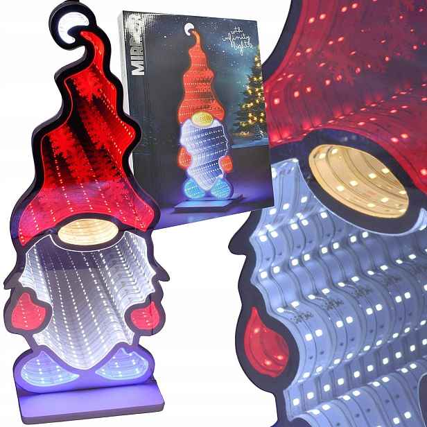 Zrcadlová Dekorace Ozdoba S Led Diodami, Efekt Infinity Mirror Trpaslík
