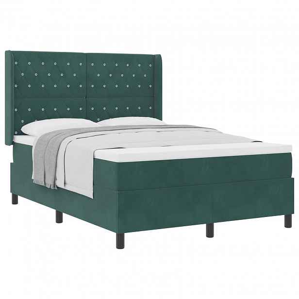 vidaXL Postel s boxspringem s matrací Tmavě zelená 160 x 200 cm samet