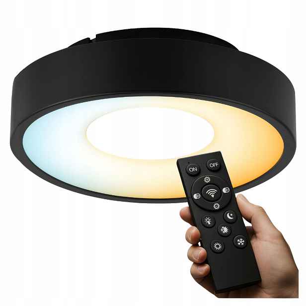 Lampa Stropní Svítidlo stropní Led Stmívatelná 3 Barvy 30 cm 30 W Kulatý Černá Dálkový Ovladač
