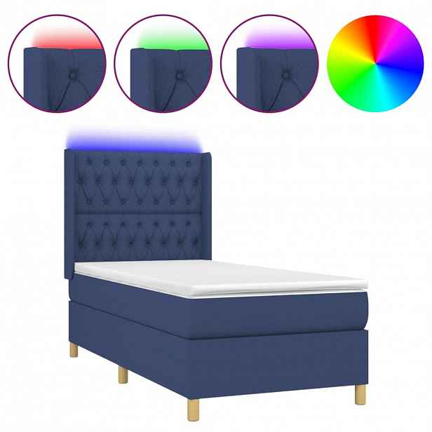 vidaXL Box spring postel s matrací a LED modrá 80 x 200 cm textil