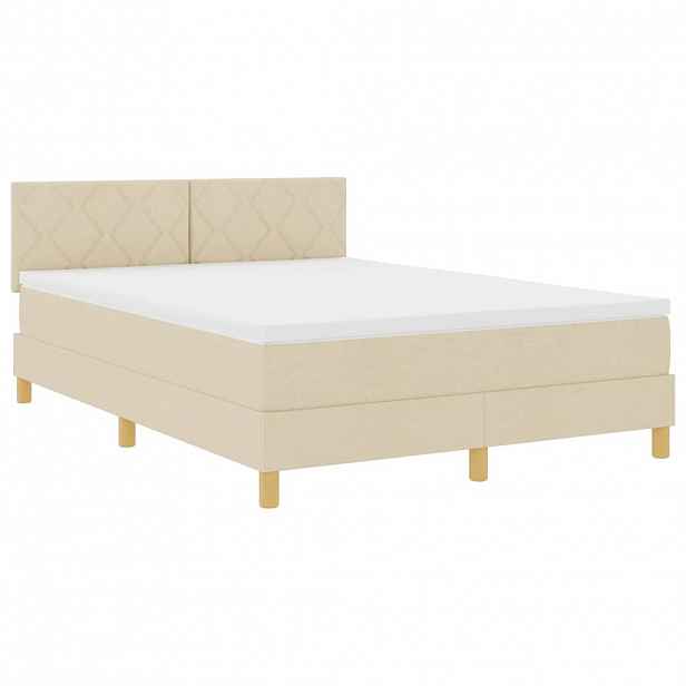 vidaXL LED box pružinová postel s čelo Krémová 140 x 190 cm textil