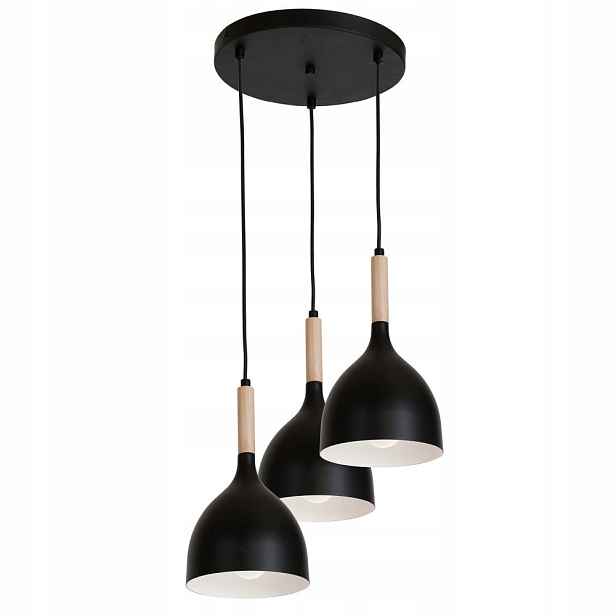 Černá trojitá závěsná lampa na kruhu Noak Wood 1192 Luminex