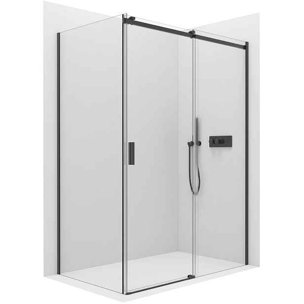 Sprchový kout Santoro L/P - 8 mm - černá matná, transparentní sklo - 150x80x195 cm - posuvný