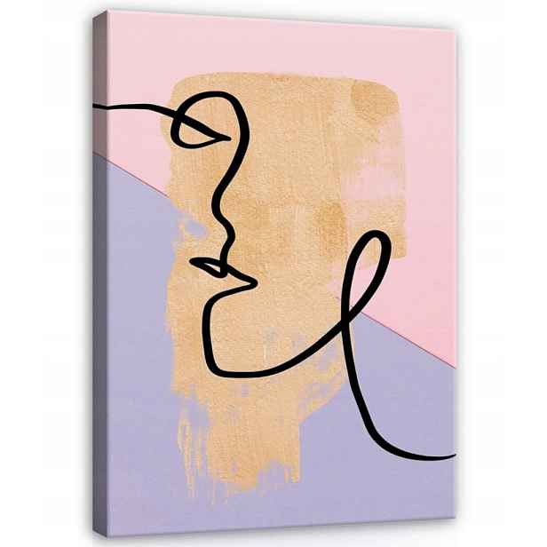 Obraz 75x100 Abstrakce tvář linie minimalismus pastelová zlatá textura