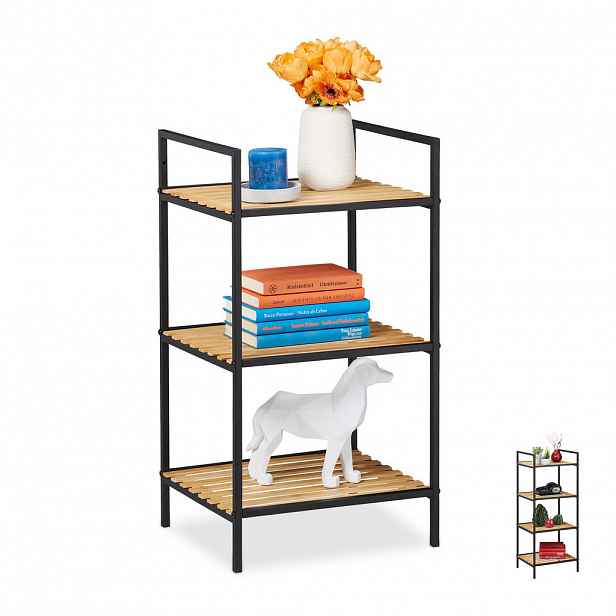 Relaxdays REGÁL Hnědá Černá bambus kov 3 police 71x39x32,5 cm