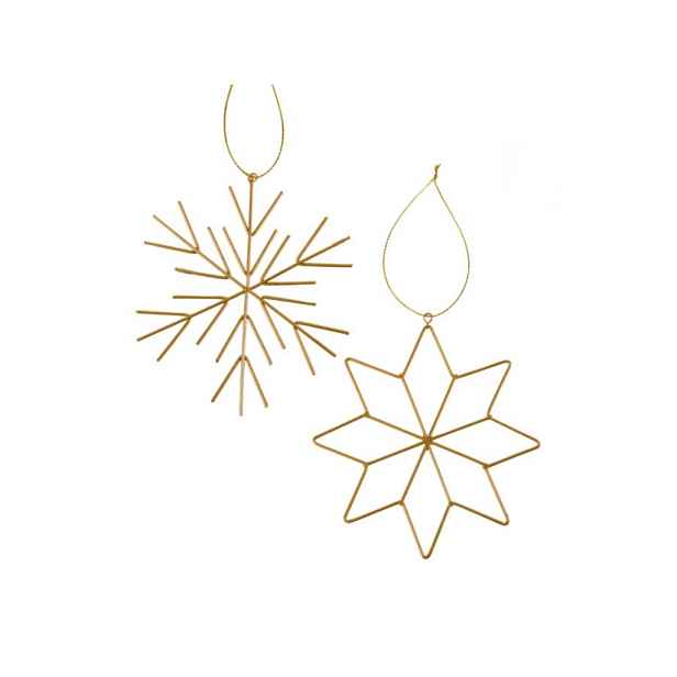 Sada 2 ks vánočních ozdob GOLDEN SNOW kovové 11,5 cm, zlatá