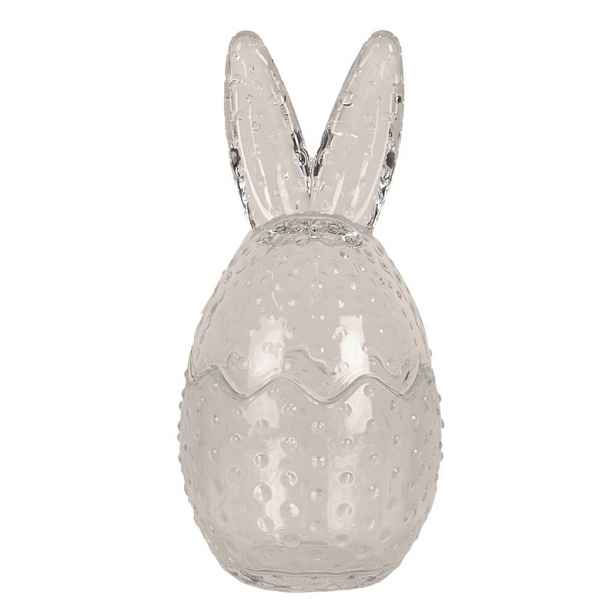 Skleněná dóza  s víkem ve tvaru vejce se zaječími oušky – Ø 8*17 cm Clayre & Eef