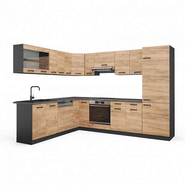 Vicco ROHOVÁ KUCHYŇ R-Line, Zlatý mocný dub/Antracit, 287 x 227 cm, PD Antracit
