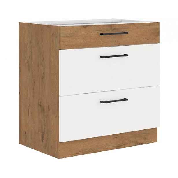 Dolní kuchyňská skříňka Vigo 80D3S,dub lancelot/bílý lesk, šířka 80 cm