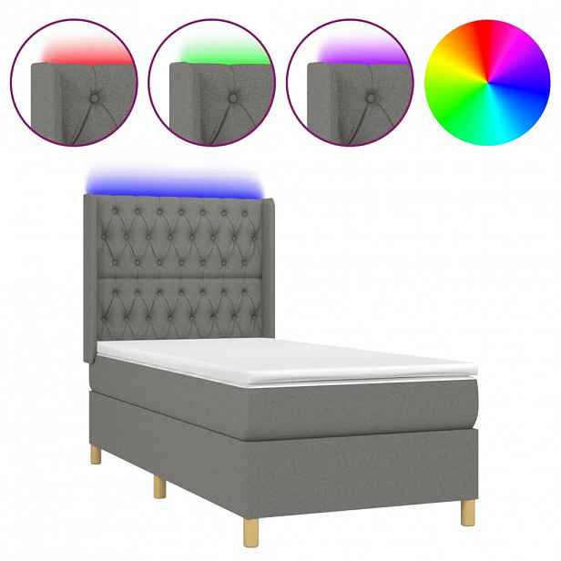 vidaXL Box spring postel s matrací a LED tmavě šedá 90x190 cm textil