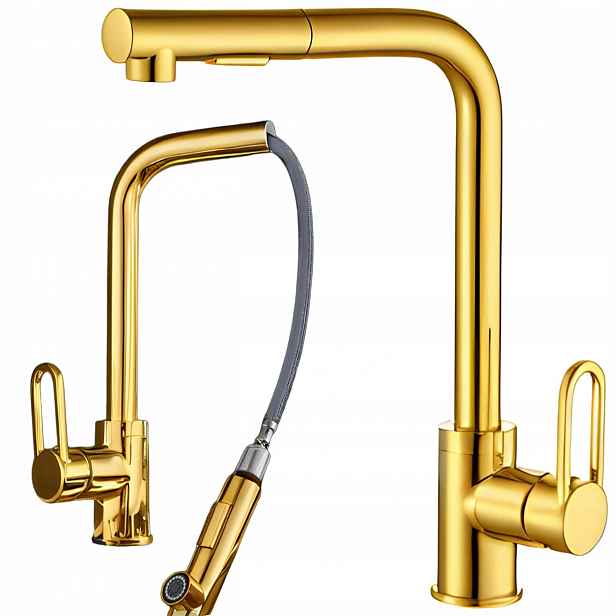 Kuchyňská Baterie Vytahovací Sprcha Zlatá Flexibilní Moderní Design