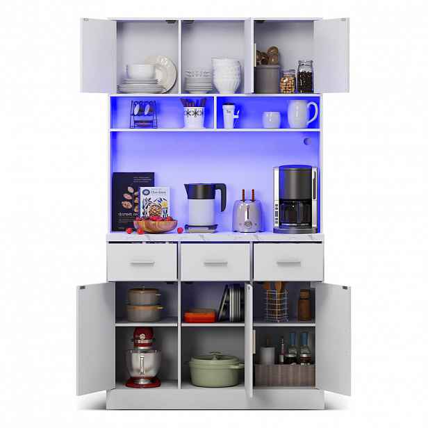 OKWISH KUCHYŇSKÁ skříňka 100/40/180 cm bílá z MDF s LED osvětlením a USB zásuvkami