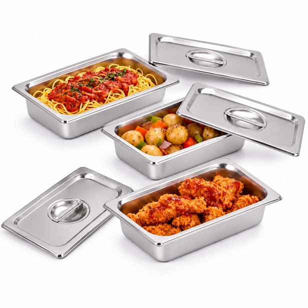 Relaxdays GASTRONÁDOBA Stříbrná 3ks-set nerez GN 1/4 s víkem