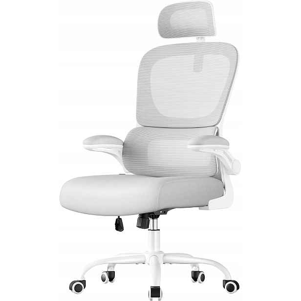 Songmics Ergonomická kancelářská židle se sklopnými područkami, šedá