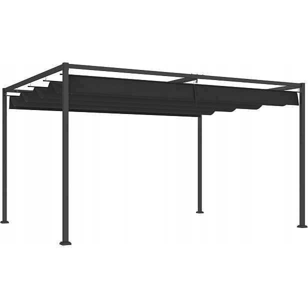Zahradní pergola Outsunny 4x3 m, skládací ocelová střecha, zastřešení tmavě šedé barvy