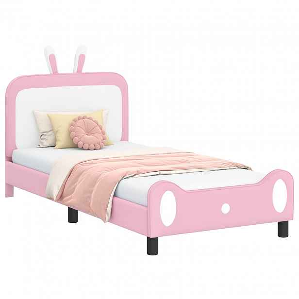 vidaXL Rám postele pro děti s čelem Růžová 90 x 190 cm PU