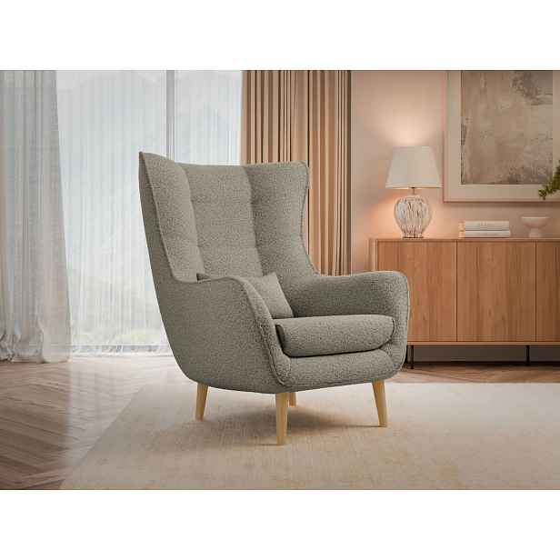 Designové křeslo ušák LEVI - šedobéžové