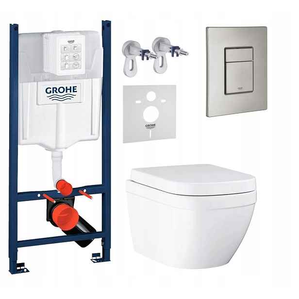 Podomítková Sada Wc Stelaz s Wc Mísou Grohe Euro Ceramic Tlačítko