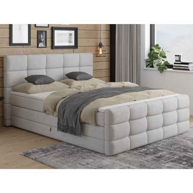 Postel boxspring Shadow 180x200 cm, světle šedá strukturovaná látka